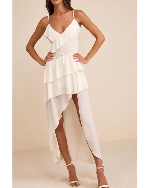 Lulus Natural Brinna Ruffled High-Low Maxi Dress