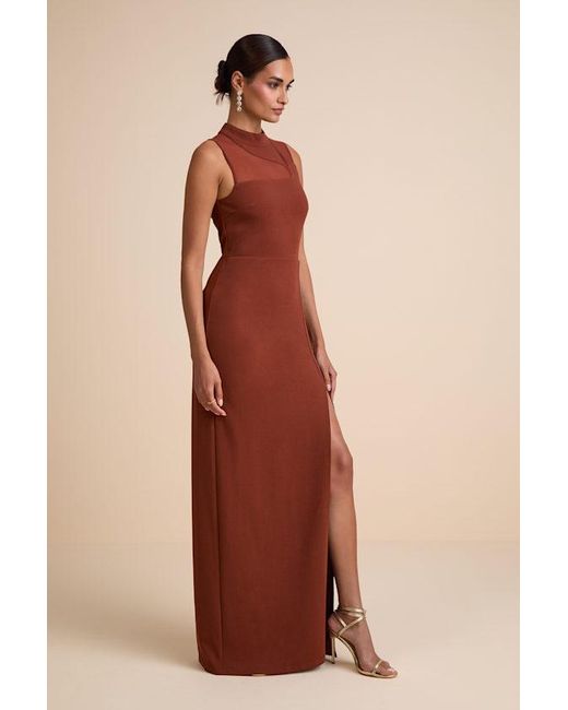 Lulus Brown Irresistibly Modern Mesh Mock Neck Maxi Dress