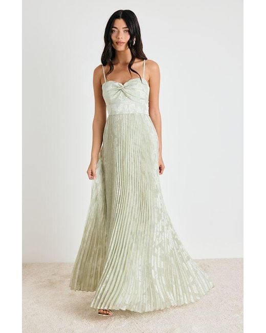 Lulus Green Candia Sage Floral Jacquard Satin Maxi Dress
