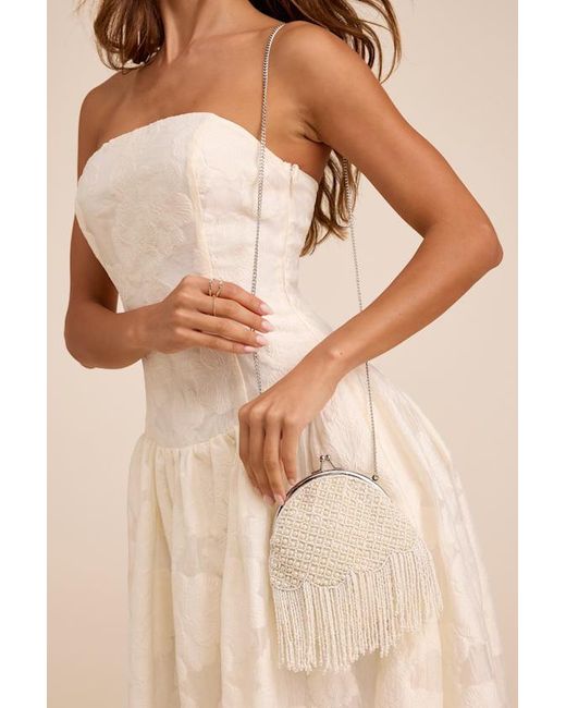 Lulus Natural Marceline Beaded Pearl Fringe Clutch