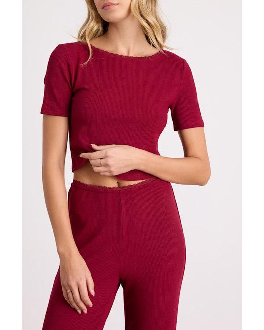 Lulus Red Laudrey Ribbed Knit Short Sleeve Top