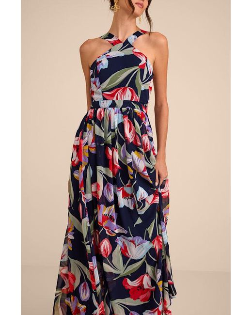 Lulus Blue Lilja Floral Print Maxi Dress