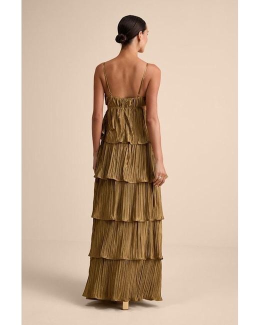 Lulus Natural Kanya Satin Plisse Tiered Maxi Dress