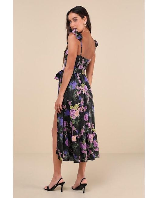 Lulus Natural Sweet Like Sangria Floral Ruffled Bustier Midi Dress