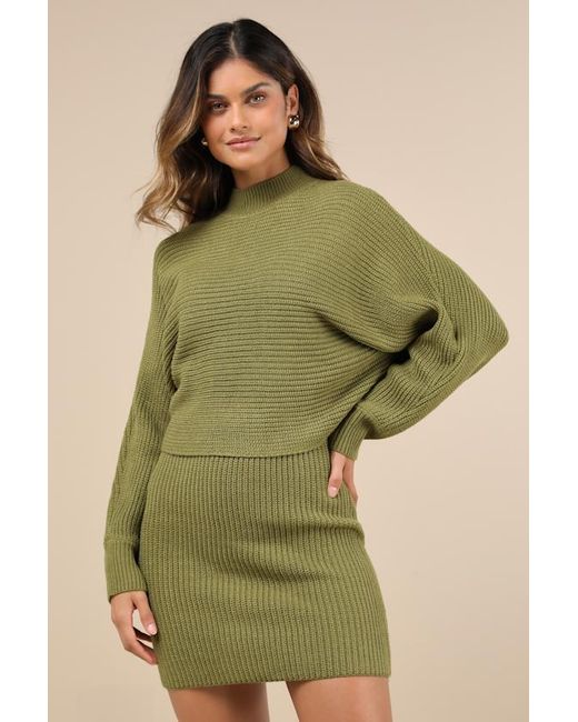 Lulus Toasty Times Long Sleeve Two Piece Sweater Dress in Green Lyst UK