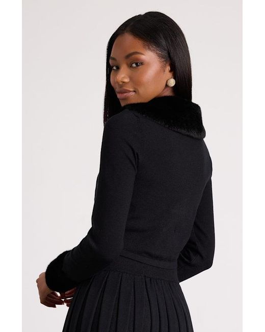 Lulus Black Layden Faux Fur Collared Cardigan