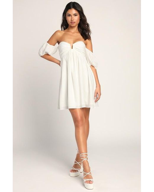 Lulus Natural My Dream Date Off-The-Shoulder Mini Dress