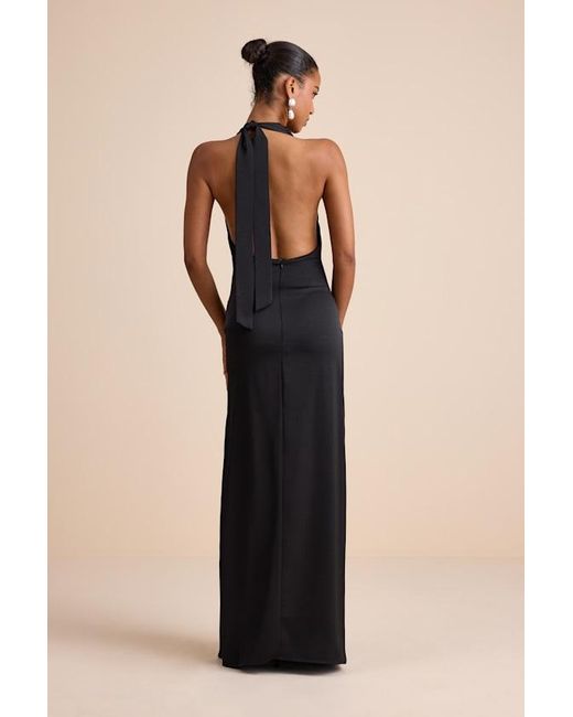 Lulus Black Carmelo Satin Halter Neck Backless Maxi Dress