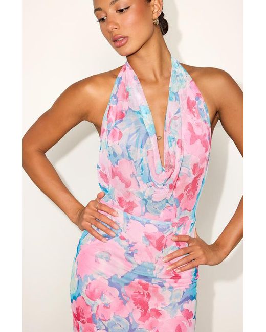Lulus Pink Venus And Floral Mesh Backless Midi Dress