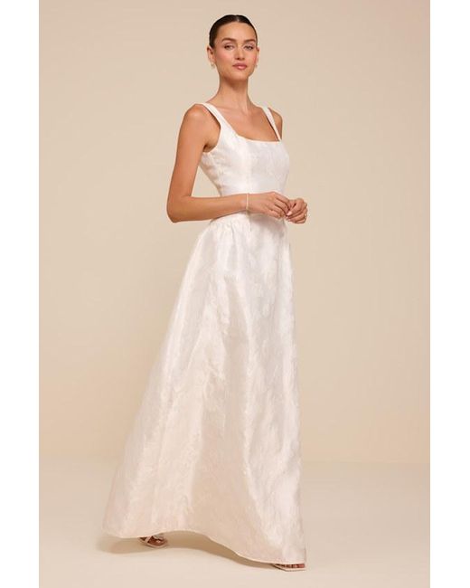 Lulus Natural Danara Floral Jacquard Square-Neck Maxi Dress