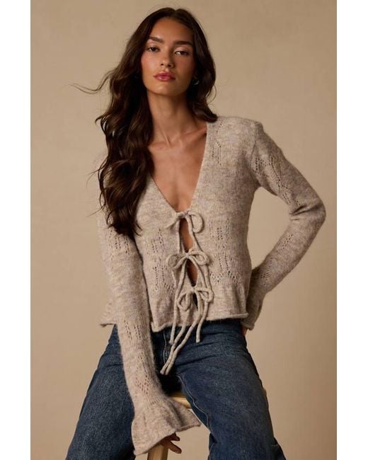 Lulus Natural Phaedra Heather Tie-Front Cardigan