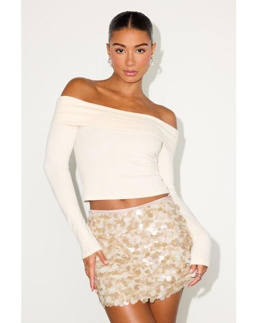 Lulus Natural Caleta Sequin Low-Rise Mini Skirt