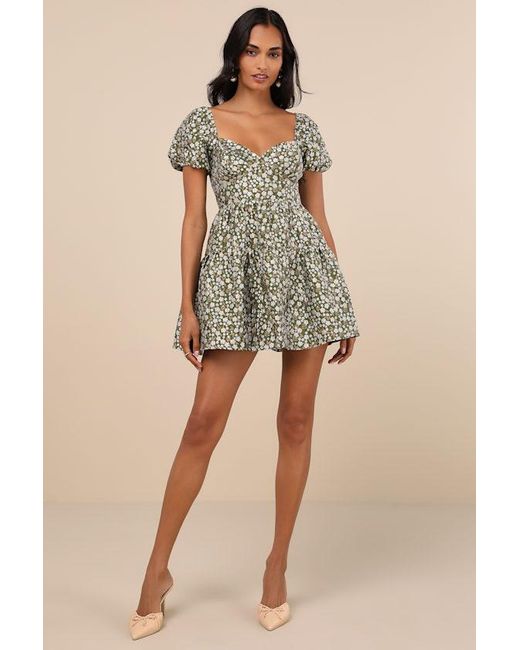 Lulus Natural Confident Sweetheart Floral Jacquard Tiered Mini Dress