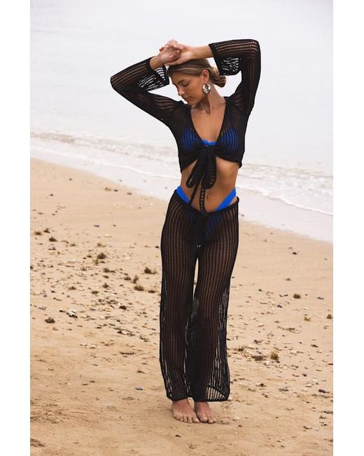 Lulus Black Codhi Sheer Crochet Two-Piece Swim Cover-Up