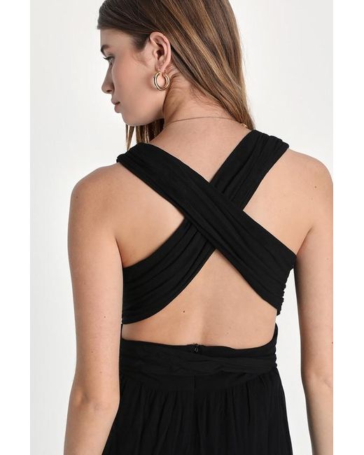 Lulus Black Muse Material Tie-Front Backless Wide-Leg Jumpsuit