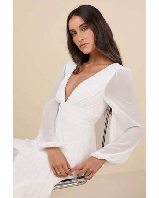 Lulus Natural Graceful Finesse Pleated Long Sleeve Maxi Dress