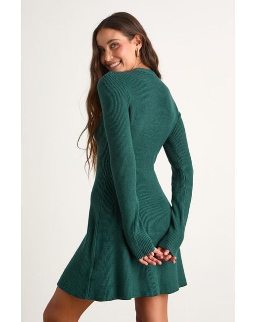 Lulus Adorably Flirty Emerald Button-Front Sweater Mini Dress in Green |  Lyst