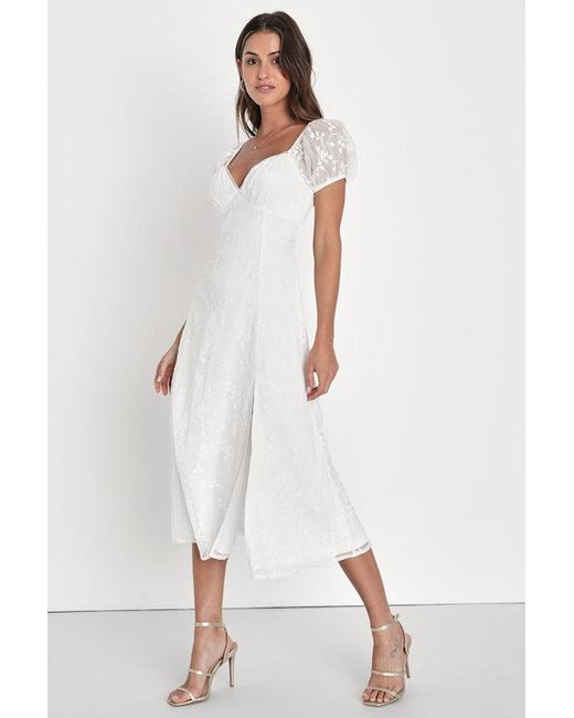 Lulus White Blossoming With Charm Embroidered Tie-Back Midi Dress