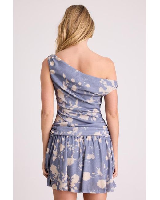 Lulus Blue Chrissy And Cream Floral Drop Waist Mini Dress
