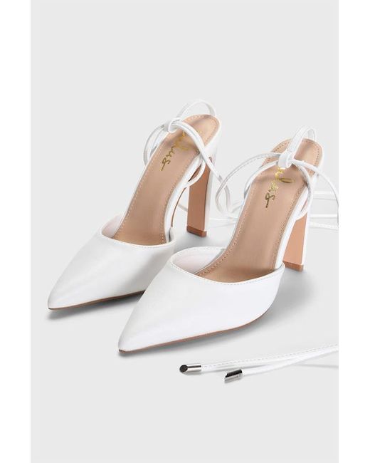 Lulus White Munie Pointed-Toe Lace-Up High Heel Pumps