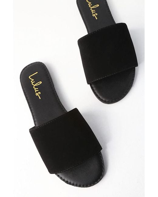 Lulus Black Addison Nubuck Slide Sandals