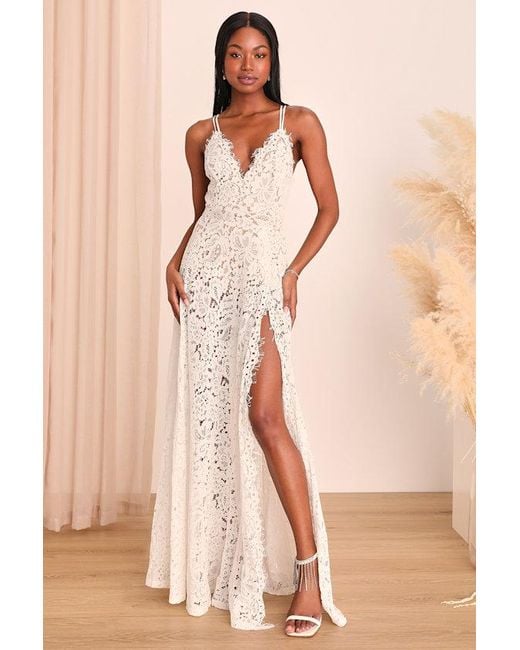 Lulus Love Of Details Lace Maxi Dress in Natural | Lyst