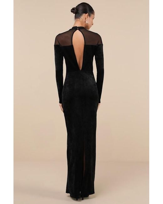 Lulus Black Exemplary Allure Velvet Mock Neck Long Sleeve Maxi Dress