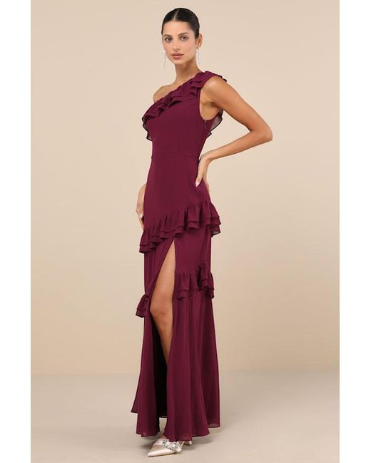 Lulus Red Brilliant Grace Ruffled One-Shoulder Maxi Dress