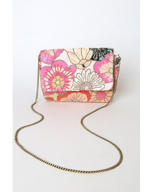 Lulus Pink Bloom To Be Multi Sequin Beaded Crossbody Bag