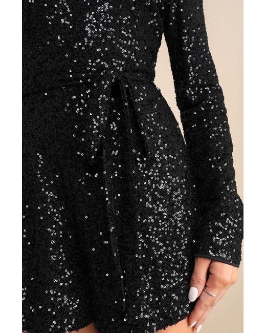 Lulus Black Cue The Shine Sequin Long Sleeve Romper