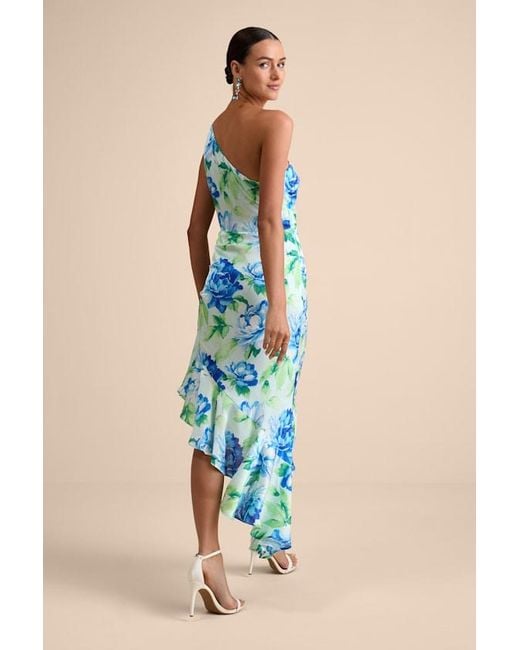 Lulus Green Divinely Blooming Lime Multi Floral One-Shoulder Midi Dress