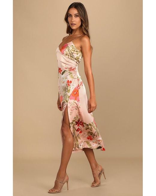 Lulus Natural Remarkable Entrance Floral Print Satin Midi Dress