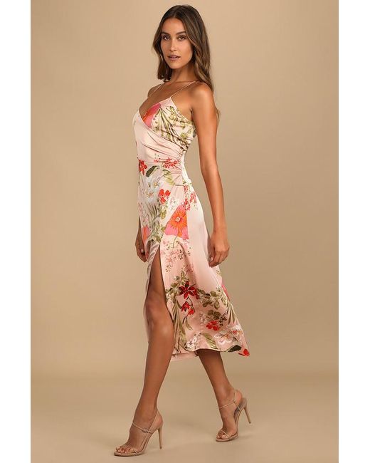 Lulus Natural Remarkable Entrance Floral Print Satin Midi Dress