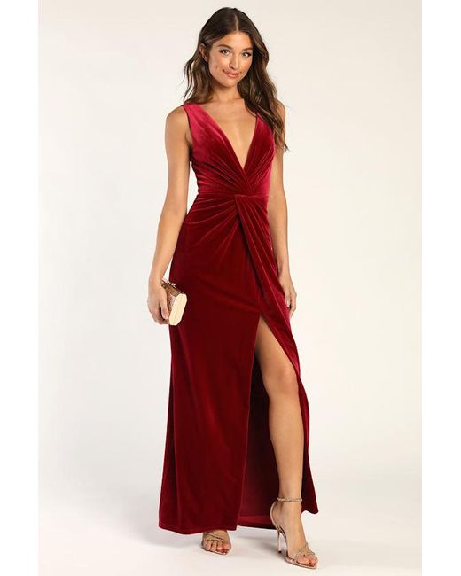 Lulus Red Beautiful Evenings Velvet Twist-Front Maxi Dress