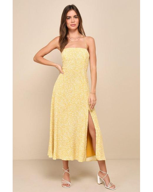 Lulus Natural Charming Dedication Floral Sleeveless Lace-Up Midi Dress