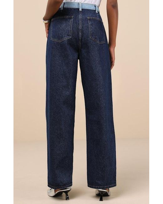 Steve Madden Blue Emeric Dark Wash Multi High-Rise Wide-Leg Jeans