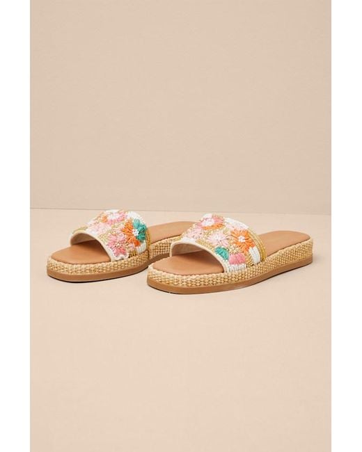 Steve Madden Pink Boardwalk Floral Multi Embellished Flatform Slide Sandals
