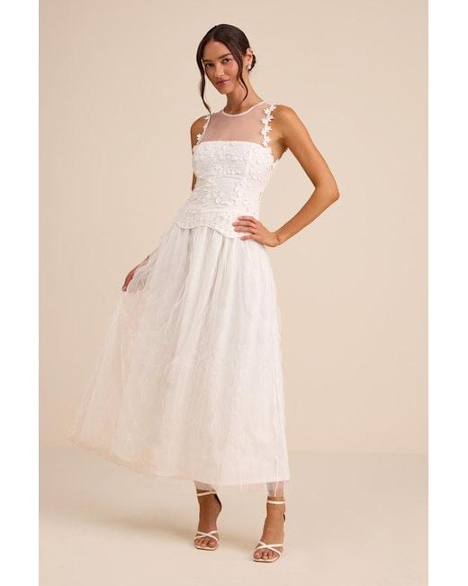 Lulus Natural Bina Embroidered Sleeveless Midi Dress