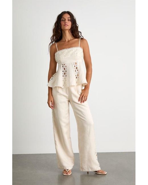 Lulus Natural Vannah Linen Crochet Lace Wide-Leg Pants