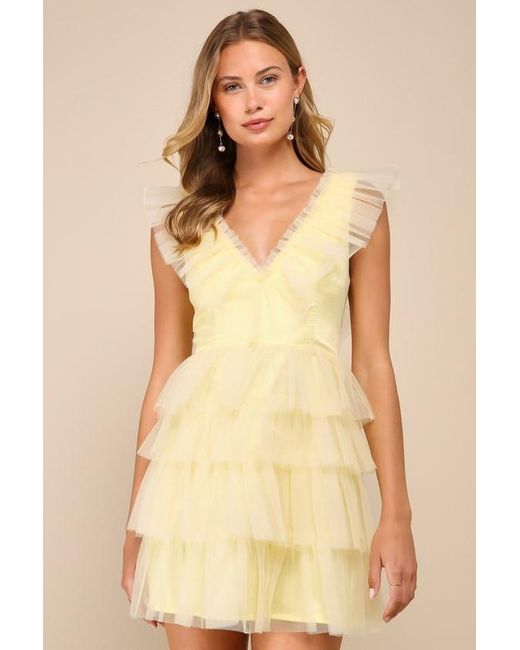 Lulus Natural Striking Sensation Tulle Tiered Ruffled Mini Dress