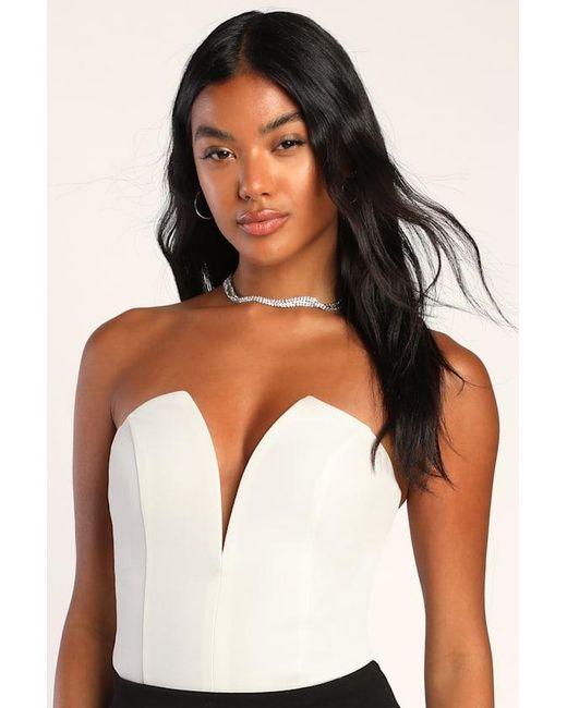 Lulus White Babe Alert Notched Strapless Bodysuit