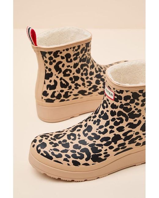 Hunter Natural Play Leopard Insulated Shearling Short Rain Boots