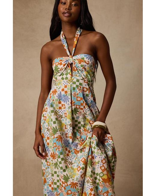 Lulus Brown Renata Multi Print Halter Maxi Dress