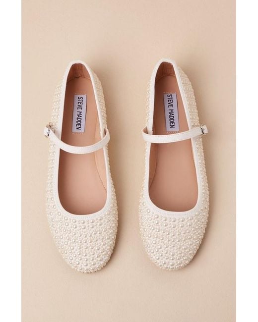 Steve Madden Natural Vinetta Pearl Buckle Ballet Flats