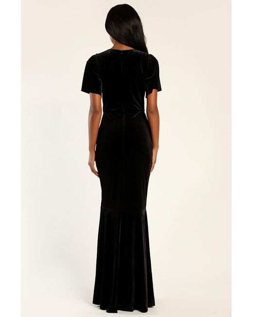 Lulus Black Elegant Evenings Velvet Flutter Sleeve Trumpet Maxi Dress