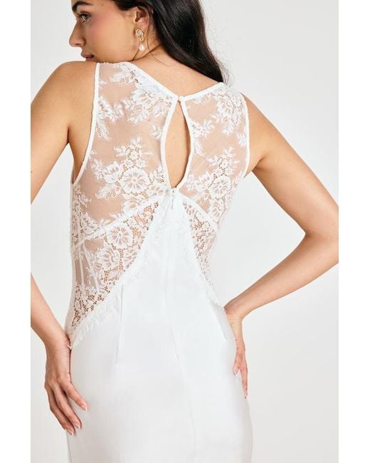Lulus White Deloise Satin Lace Slip Midi Dress