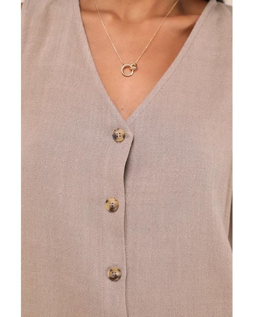 Lulus Natural Casually Sophisticated Linen Sleeveless Button-Front Top