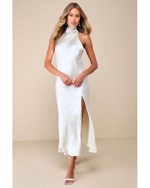 Lulus Natural Exceptional Status Halter Backless Slip Midi Dress