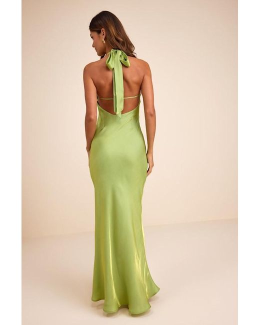 Lulus Green Lashay Light Satin Halter Mermaid Maxi Dress