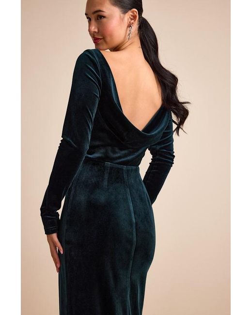 sachin and babi light blue dress Dark Green Ruched Velvet Long Sleeve Bodycon Maxi Dress main image 1